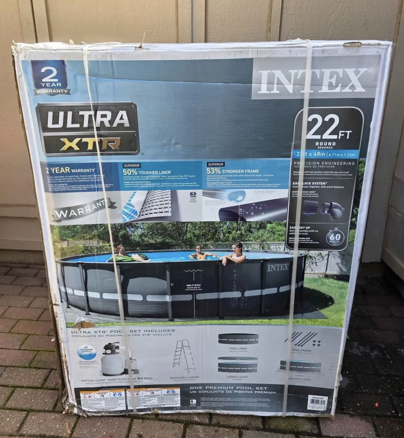 Intex Ultra XTR Frame 14' x 42" Round Above Ground Swimming Pool Set with Hydro Aeration Technology, Sand Filter Pump, Ladder, Ground Cloth & Pool Cover