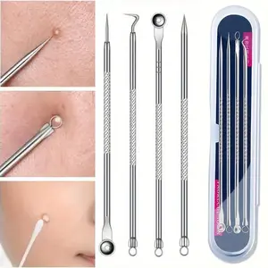 4pc/set  Blackhead Remover Tool Set, Skin cleansing needles Stainless Steel Pimple Acne Removal tools,  Skin Care Beauty Tools for Facial Cleansing Beauty needles Acne needles