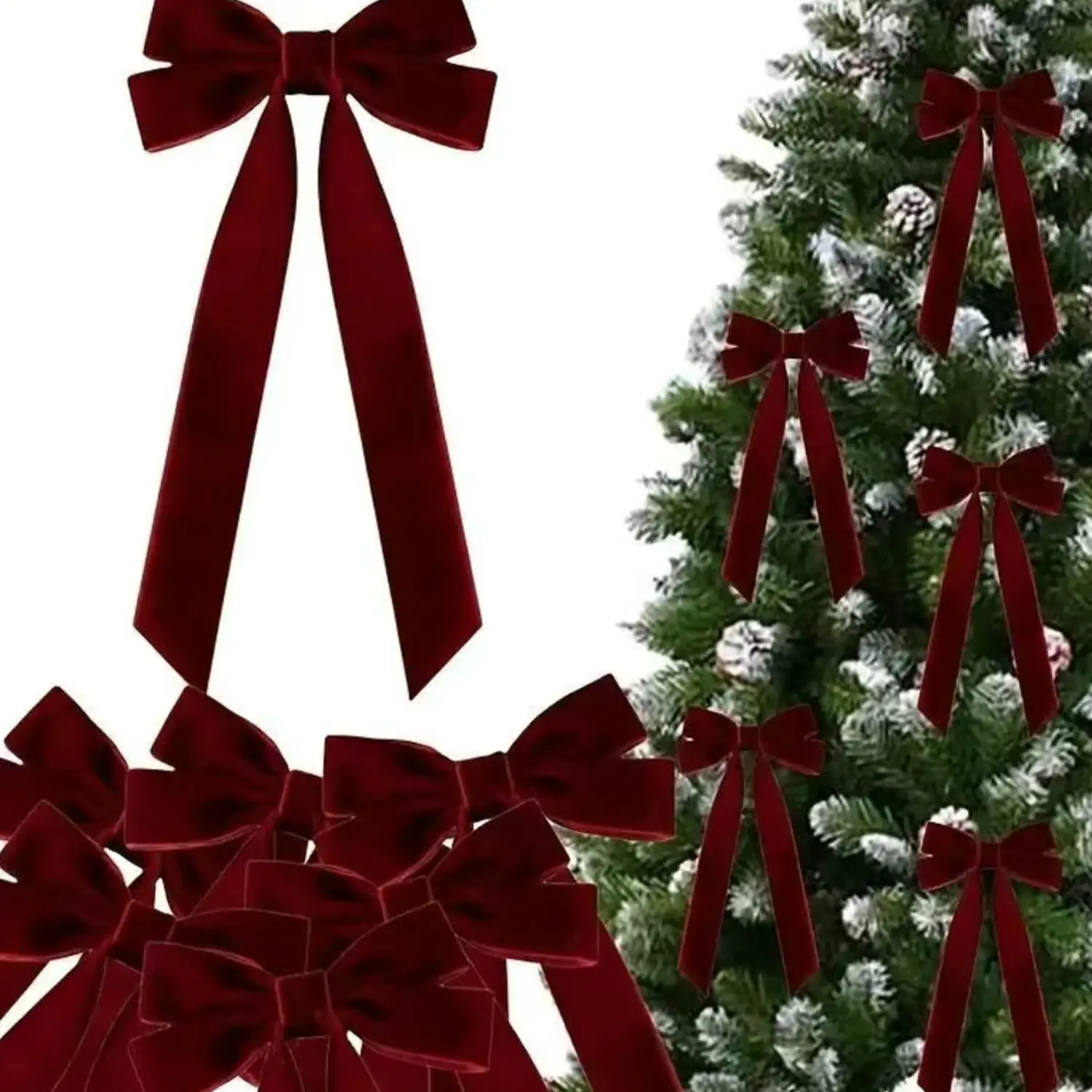 Velvet Christmas Tree Bow Set, 10/20pcs Holiday Decoration, Ornaments, Shiny Material, Perfect for Gift Wrapping and DIY Projects
