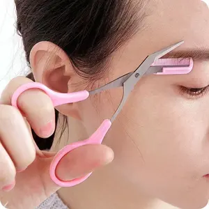 Stainless Steel Eyebrow Trimming Scissors with Comb – a safe makeup tool for eyebrow grooming, precisely creating beautiful eyebrow shapes.