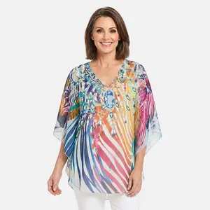 La Marey Orange Chiffon Printed Kaftan - One Size Fits Most
