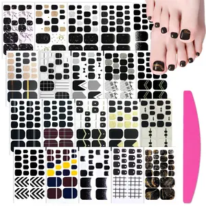 20 Sheets Black Toe Nail Stickers Full Nail Wraps for Toes Toenail Polish Strips Gel Nail Strips Self Adhesive Toenails Polish Stickers Nail Art Manicure Sticker with Nail File springtok