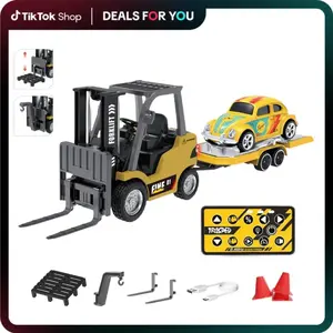 Hotfree 1/64 Mini RC Forklift, 11 Channel 2 Mode, 2.4Ghz App & Remote Control Alloy Forklift Truck with USB-C Rechargeable, 2 in 1 Transformable Lift Fork & Hook, Birthday Gift for Kids Adults Boys and Girls