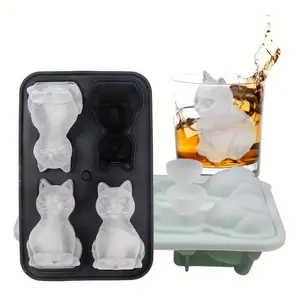 Cat Shape Silicone Ice Cube Tray, 1 Piece Silicone Ice Mold with 4 Compartments, Easy Release, Leak-Proof Design, Home Bar Accessories, Kitchen Ice Mould