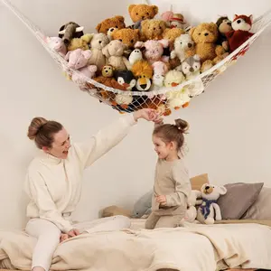 Stuffed Animal Storage Hammock Net Corner - Large Toy Hammock Net for Stuffed Animals Room Decor - Cute Stuff Animal Organizer Holder for Plush Plushie - Kids Baby Nursery Wall Bedroom Home Decor
