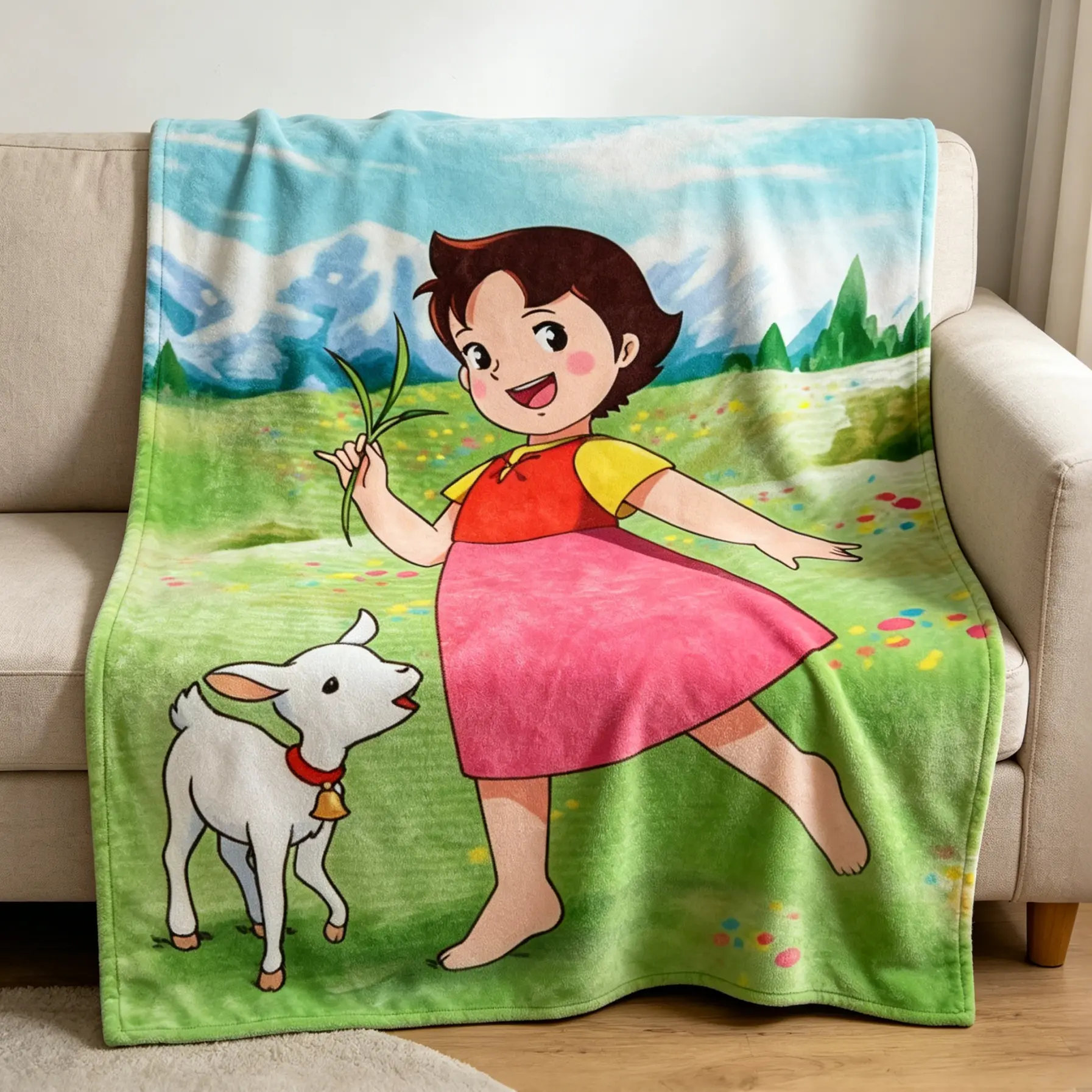 Heidi Girl of the Alps Flannel Blanket Cute Anime Throw Blanket for Couch Bed Soft Cozy Plush Fleece Blanket Kids Adults Nostalgia Gift Decor
