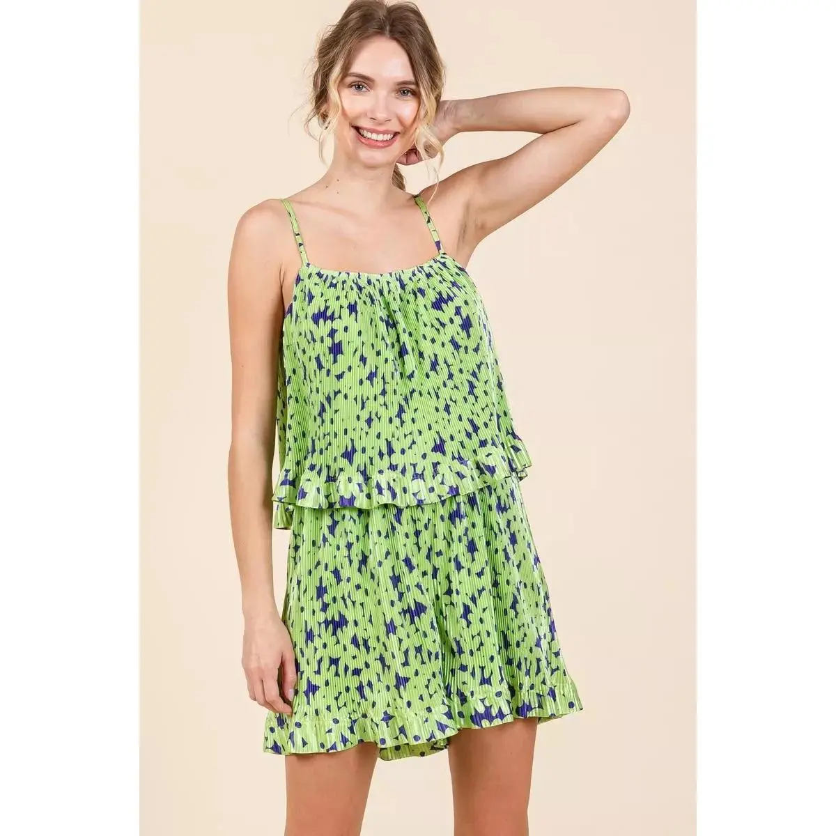 Pleated Ruffle Cami Romper