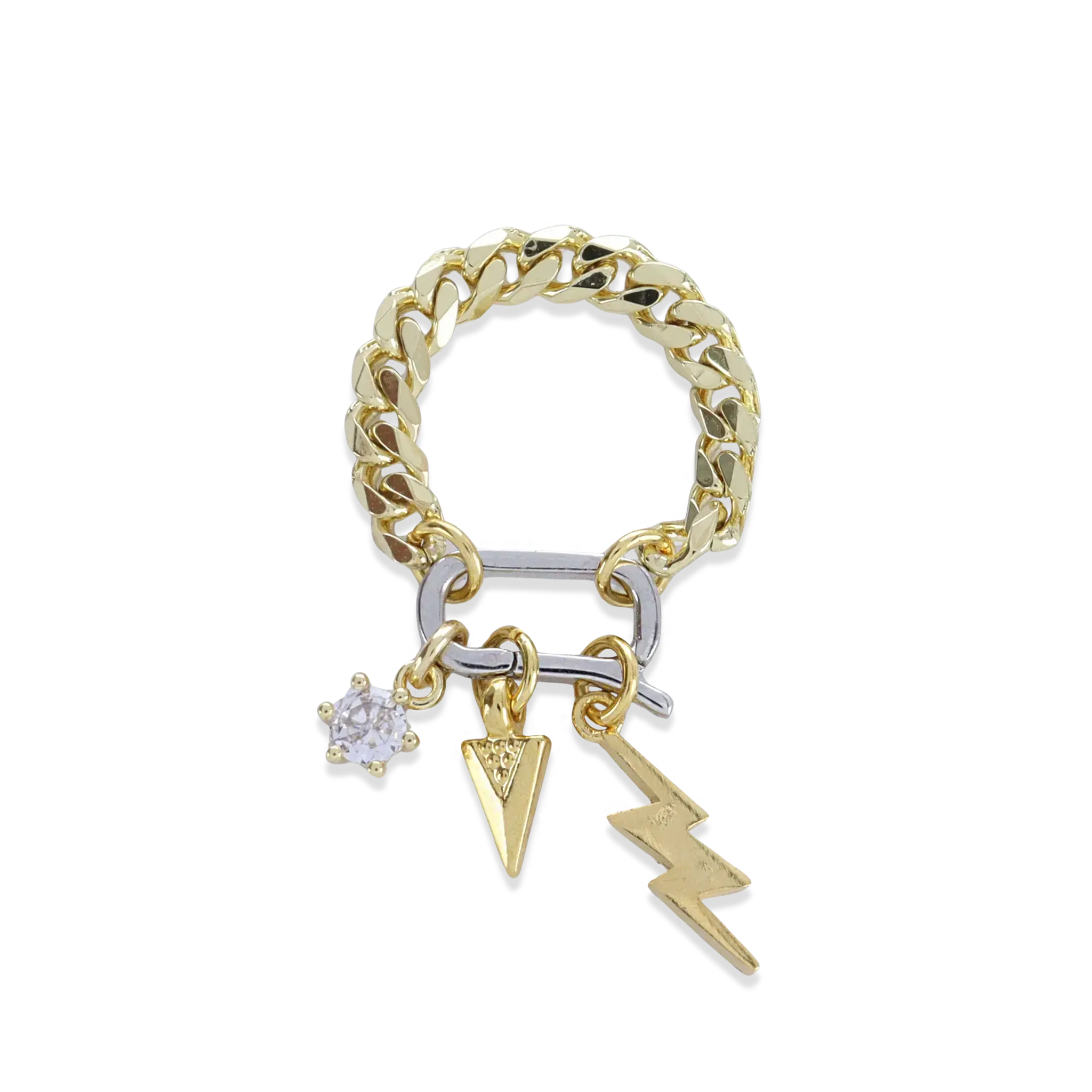 Lightning Spear Can Opener Stackable Statement Multi Ring, Skin-Safe Metal Lightning Bolt Charm Dangling Ring, Stackable Ring, Lightning Bolt Rings