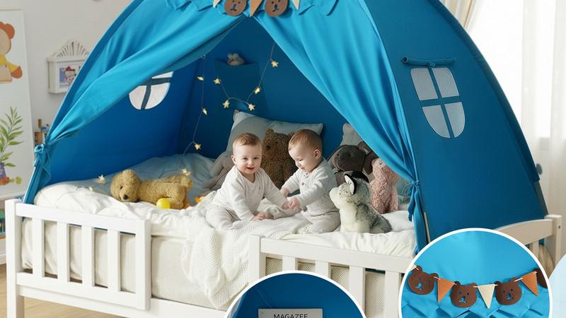 Final Clearance Sale Kids' Dream Playhouse Tent for Twin Bed, Indoor Floor, Portable Play Tent, Breathable Sleeping Tent, with Stars Lights