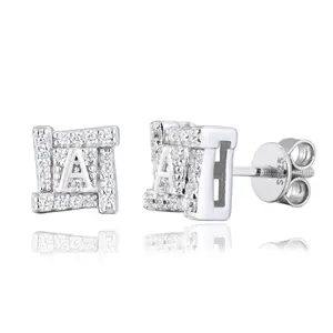 【#E592】Square letter Ice Out earrings UCCIYO Synthetic Moissanite Earrings For Women 925 Sterling Silver Stud Earring Men Hip Hop Jewelry Couple Gift