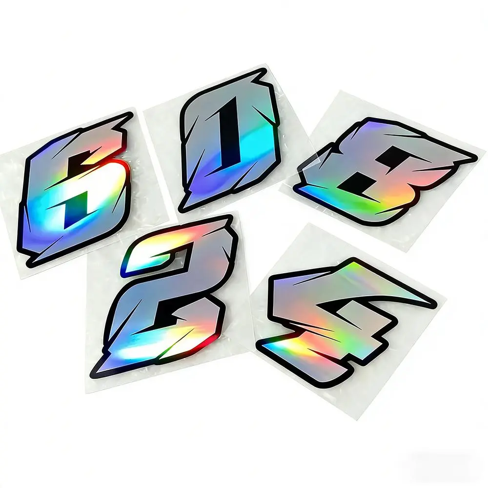 1PC Laser Number Motorcycle Stickers Waterproof Motorbike Fuel Tank Electric Scooter Bicycle Decoration Durable Vinyl Decals