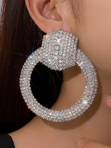 Luxury Silver Color Geometric Hoop Statement Earrings for Women, Perfect for Wedding Evening Festive Wear, Casual Style All Seasons