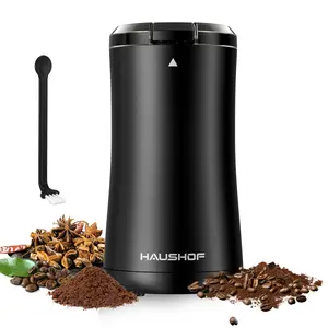 HAUSHOF Coffee Grinder Electric, One Touch Coffee Bean Grinder for Beans, Spices, Herbs and Seeds, Compact Design, with Clean Brush Black