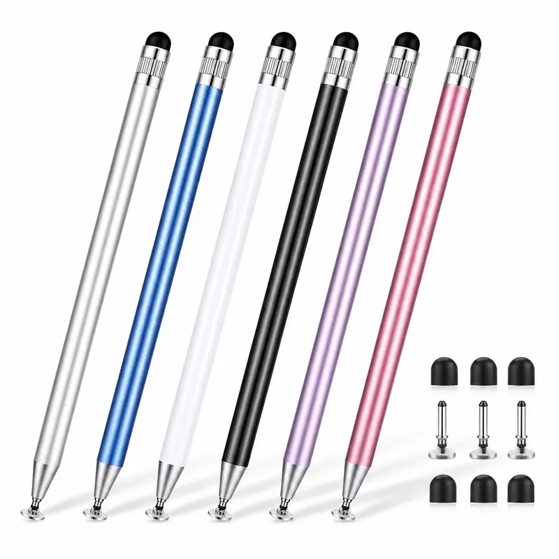 6-Pack Pen-Sized Multifunctional Capacitive Stylus Pens - Smooth Cap, High-Precision Disc Tip Universal Touchscreen Accessories for Android/iOS/Switch, Tablets, Smartphones (Writing, Drawing), Capacitive Stylus Pen
