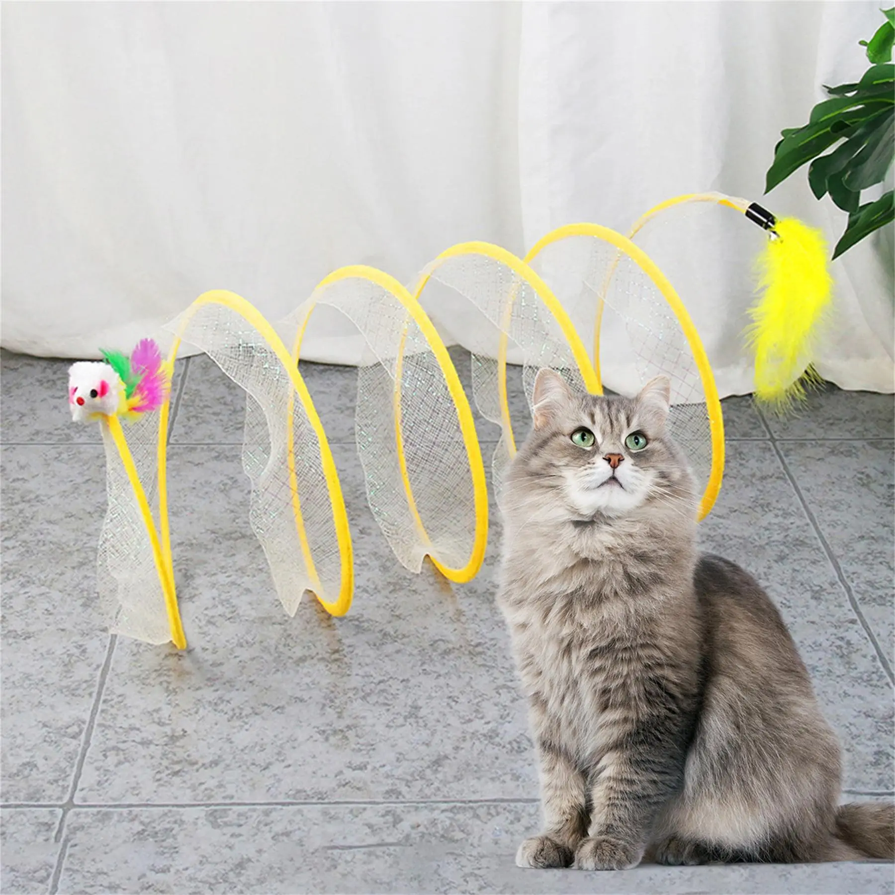 Cat Tunnel Toy, Foldable Cat Tube with Fake Mouse, Fun Cat Stuff, Interactive Kitten Spring Toy for Indoor, Pet Supplies