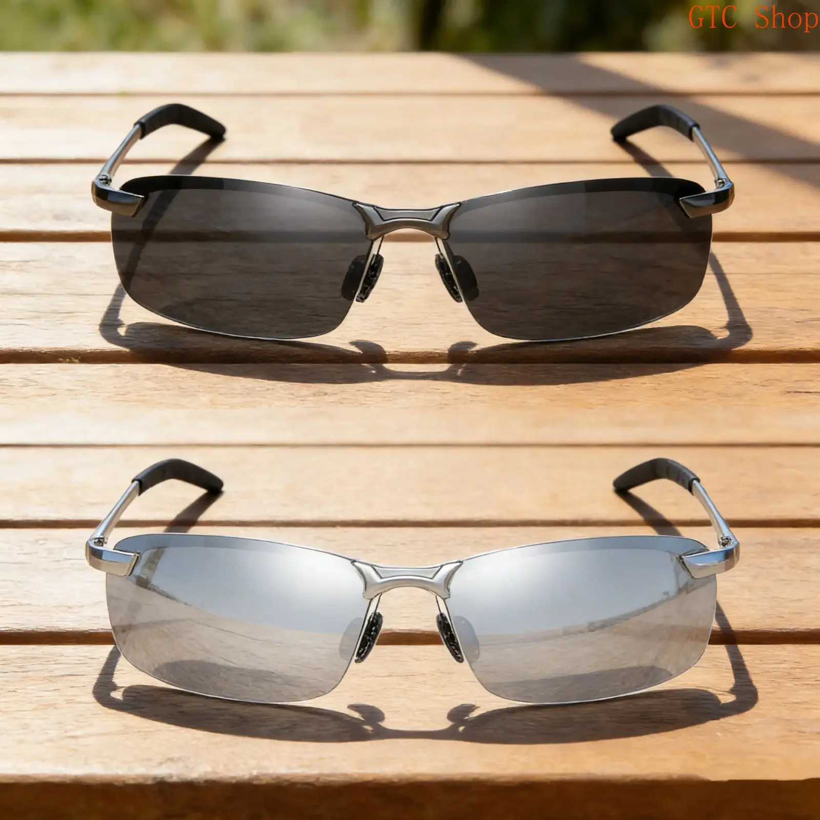 Men's 2-Pcs Classic Half-Frame Metal Polarized Sunglasses - Luxury Retro Designer Eyewear, Premium UV400 High-Definition Anti-Glare Lenses, Durable Slim Minimal Frame, Lightweight Stable All-Day Wear, Driving-Ready Sports Eyewear