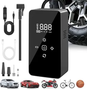 Tire Inflator Portable Air Compressor,Tire Air Pump with Digital Pressure Gauge,LED Lights&Auto Shut-Off Function,Cordless Pump with 12V DC Car Plug,Air Compressor for Car,Motorcycle,Bicycle,Ball