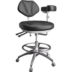 Dental Assistant Chair Ergonomic Medical Adjustable Rolling Stool with Back Support Rotatable Armrest for Clinics Dentist Tattoo Office,Salon,Laboratory - Black