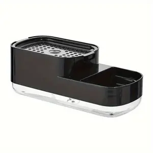 1 upgraded manual press kitchen and bathroom soap dispenser with sponge storage box - hygienic one click operation, durable plastic independent design, space saving dishwashing soap countertop storage container