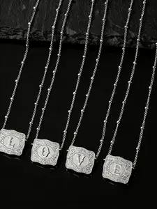 1pc Women's Buckle Initial Necklace, Silvery-plated Floral Buckle Necklace, Initial A-Z Pendant Necklace,  Cowboy Western Jewelry Accessory