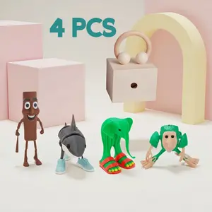 4Pcs 3D Printed Italian Brainrot Novelty Keychains - Abstract Shoes, Shark, Stickman | Tung Tung Tung Sahur & Tralalero Tralala | Funny Christmas Gift, Home Decor Accents