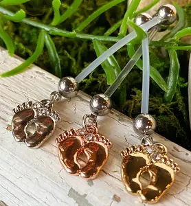 1" Bio Flex Pregnancy Baby Feet Belly Ring Maternity Navel 14g