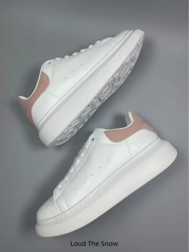 Simple Chunky Platform Matching White Sneakers Blush Pink Heel Trim Soft Leather Anti-slip Sole For Lovers Teen Girls Office Daily Outfit