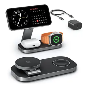 3-in-1 Charging Station, Qi2 25W Certified Magnetic Wireless Foldable Fast Charger Stand Compatible with MagSafe for iPhone 17e/17/16/15/14/13/12/Air Series, Smart Watch & AirPods