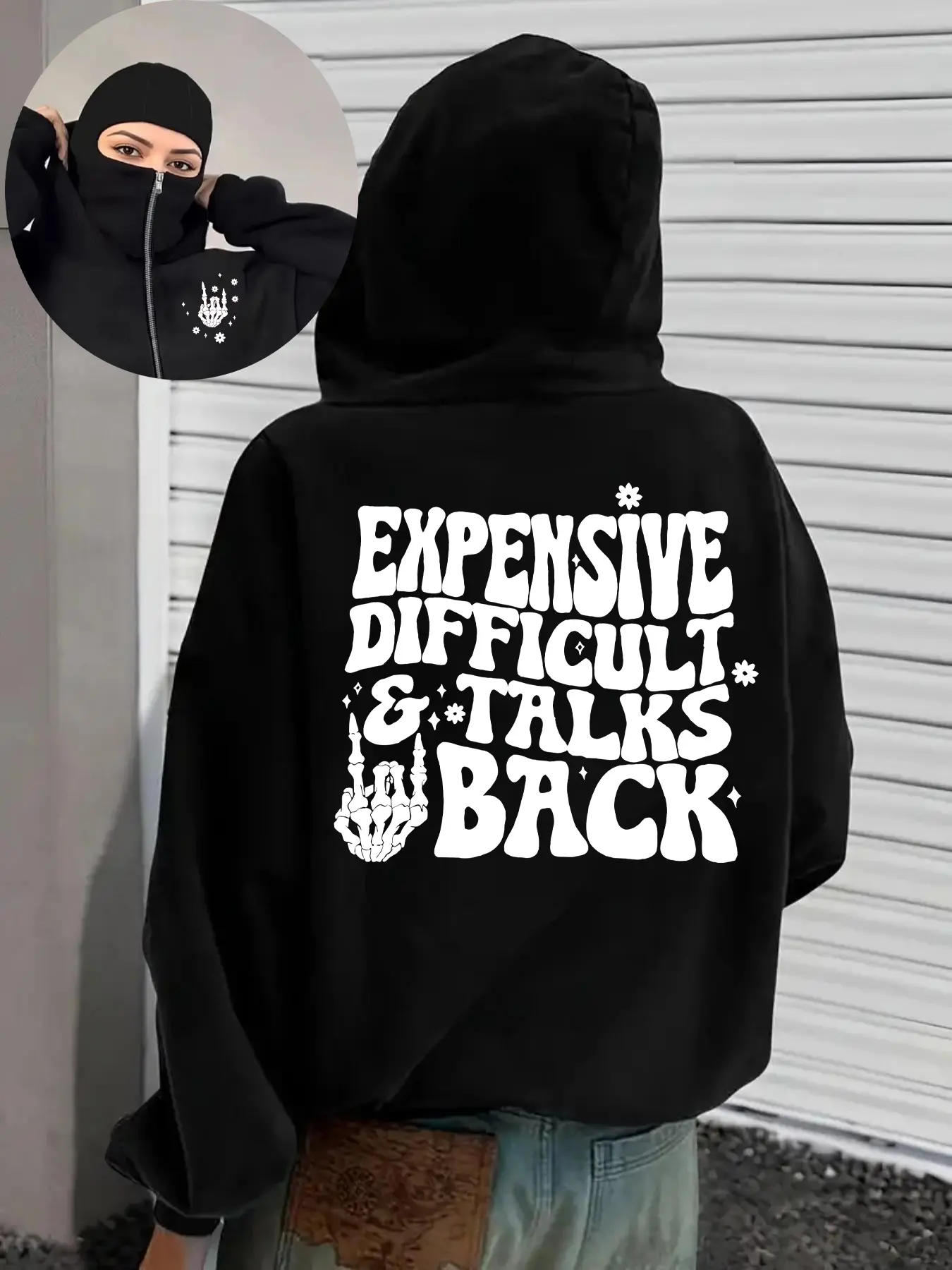 Stylish Women's Double Hood Balaclava with Zipper, Ribbed Cuffs, Elastic Waistband, All-Season Hoodie, Sweatshirts, Womenswear, Casual