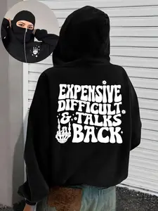 Stylish Women's Double Hood Balaclava with Zipper, Ribbed Cuffs, Elastic Waistband, All-Season Hoodie