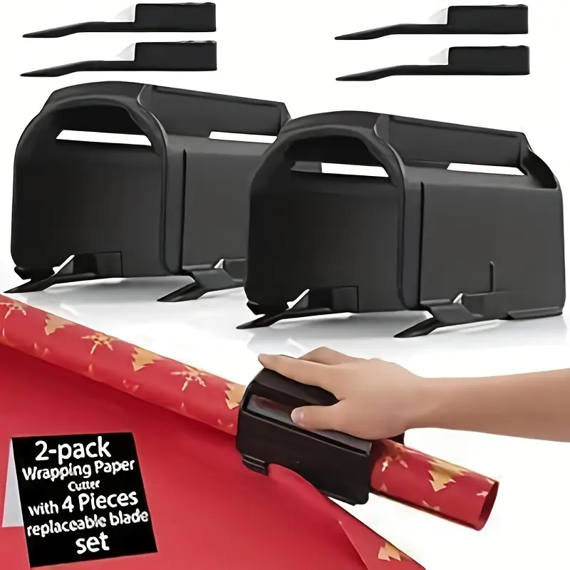 2 Pack Gift Wrap Cutters, Wrapping Paper Cutting Tool with 4 Replaceable Blade Sets, Perfect for Christmas, Halloween, and Birthday Packaging Double-Sided Christmas paper cutter