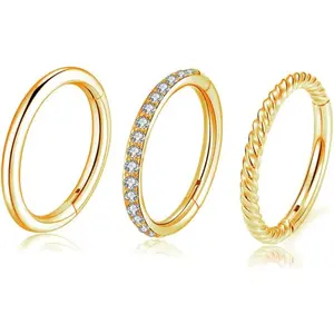 3PCS 16G 8mm Hinged Clicker Segment CZ Twisted Clicker Nose Rings Hoop Helix Cartilage Daith Tragus Sleeper Earrings Body Piercing for Women Men