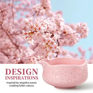 Pink Matcha Whisk Set with Cherry Blossom Design, Complete Ceremony Kit, Ceramic Chawan Bowl with Spout, Whisk & Accessories, Traditional Matcha Tea Set for Lattes & Gift Giving