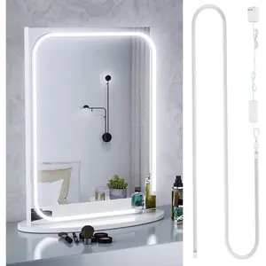LED Lights Strip for Mirror, 6000K Bright Daylight White Mirror Lights, 6.56FT Dimmable Makeup Light, ELT Approval 24V Stick on Lights for Mirror