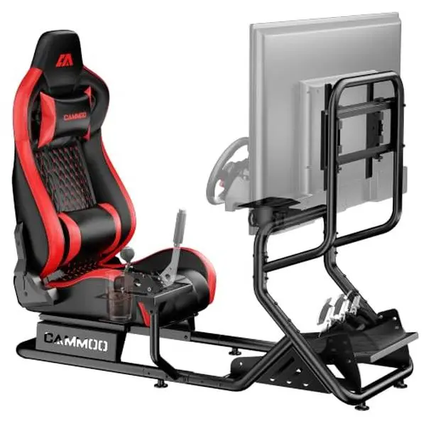 CAMMOO High-Compatibility Sim Racing Cockpit with Monitor Mount, Handbrake Fit, 1-Box Shipment, Blister Screws, 31-Hole Wheel Panel, 26-Hole Shifter Panel, Adjustable Seat
