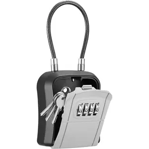 Lock Box, Portable Key Lock Box with Removable  Handle, Resettable Combination Lockbox Wall-Mounted Key Lockbox for House Key, Home, Office, Apartment Warehouse Key Storage (1 Pack, Grey)