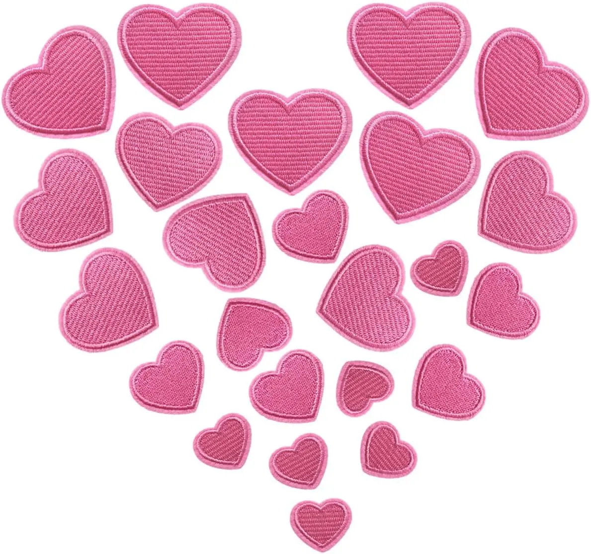 24 Pieces Iron on Heart Shape Patch, Embroidered Sew On/Iron on Patch Applique for Clothes, Dress, Hat, Jeans, DIY Accessories (Pink)