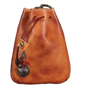 First Layer Cowhide Vintage Coin Purse Earphone Key Bag Golf Ball Bag Jewelry Bag Waist Bag Drawstring Storage Bag Elevate Golf, Daily Carry, And Outfit Style!  Golf & Daily Carry Essential  This retro leather pouch coin wallet doubles Chic Outfit Accent