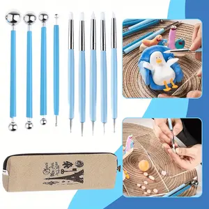 Set of 9 Sculpting Tools,4PCS Double-Ended Metal Ceramic Clay Ball Stylus Dotting Tools and 5PCS 2 Way Silicone Polymer and Embossing Paper Flower Indentation Tool Set