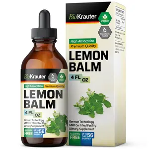 BioKrauter Lemon Balm Tincture Bottle, Organic Formula for Relaxation, High Absorption Premium Quality, Vegan, Alcohol-Free Essential Solution