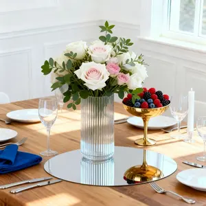 6pcs, 30cm silver circular acrylic mirror table mat, easy to install shatterproof mirror, wedding table decoration, party candle arrangement, party decoration, gold decoration, high-quality acrylic, home decoration, Acrylic Coasters