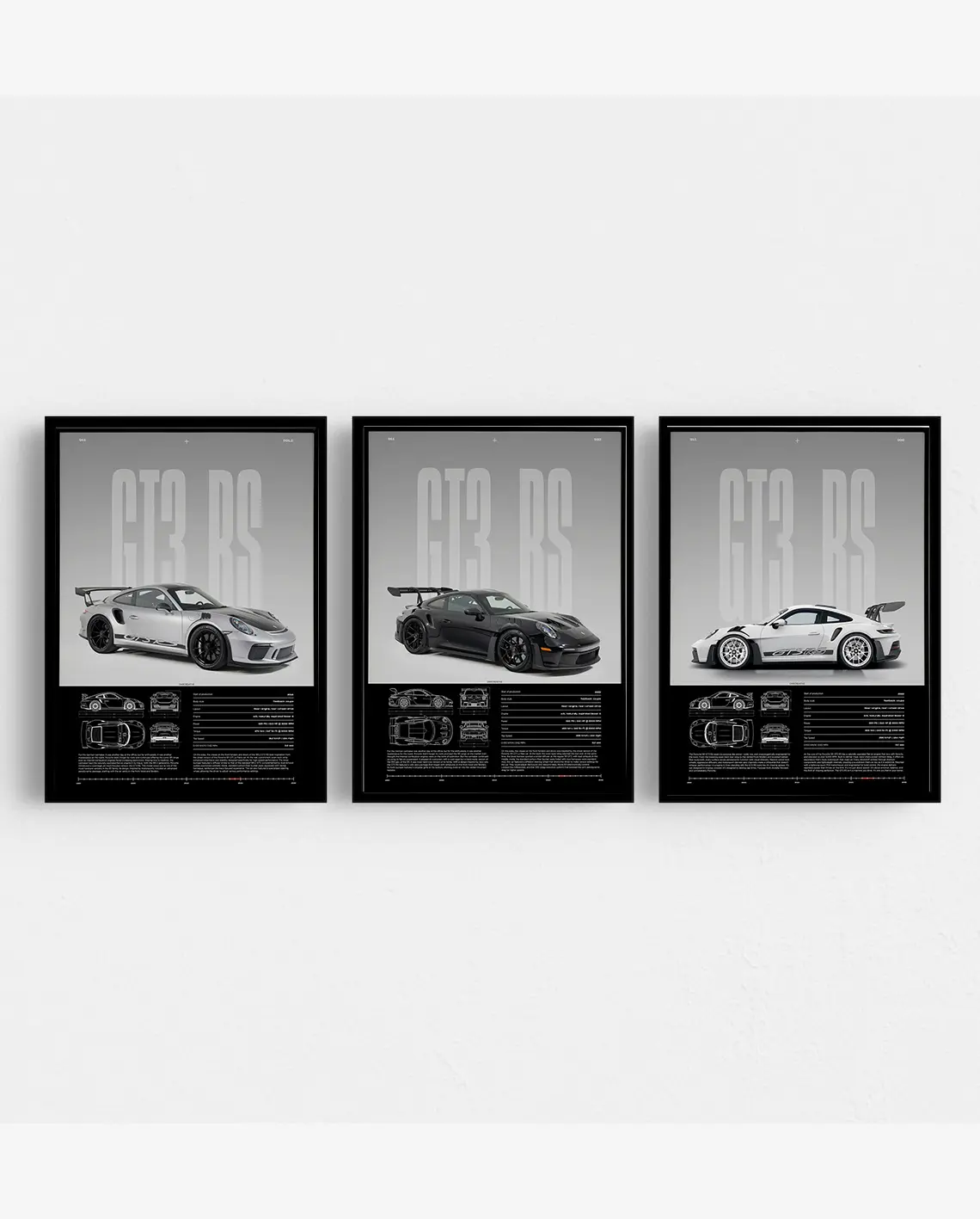 Set Of 3 Porsche 911 GT3 RS Car Poster Wall Art HD Print Unframed Aesthetic Room Home House Modern Wall Decor Trendy Gift.