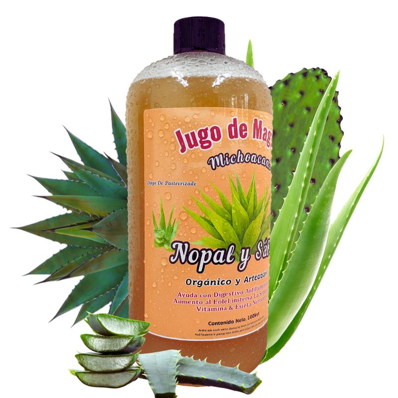 Buy One, Get One Free] Viral Jugo De Maguey - Aloe Vera + Nopal - Antioxidant Healthcare Dietary Vitamin Edible Supplement 100% Natural & Artesanal 32 Fl. Oz. Each
