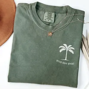 Comfort Colors Good Days Ahead T-Shirt – Coconut Tree Graphic Design, Summer Vibe Lightweight Fit, Beach Outfit Style, Vacation Look, Streetwear Style Unisex Fits Cotton Comfort Casual Shirt With Relaxed Tropical Aesthetic For Everyday Wear