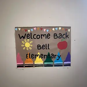Welcome Back Banner for School - 48x36 Inches, Colorful Design with Sun and Apple, Ideal for Greeting Students and Staff