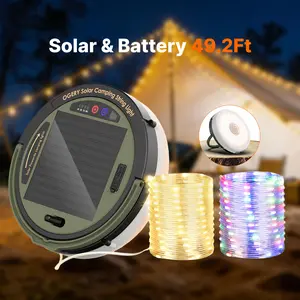 OGERY Solar Camping String Lights, 5400mAh 49.2Ft Retractable LED String Lights, Solar & Battery Powered, Waterproof Emergency Outdoor Lights