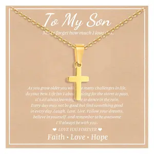 God Bless Kids Cross Stainless Steel Necklace | Unisex Boys Girls Jewelry