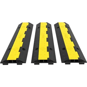 fathersdaygift VEVOR 3 Pcs 2-Cable Rubber Electrical Wire Cover Cord Protector Ramp 11000 lbs