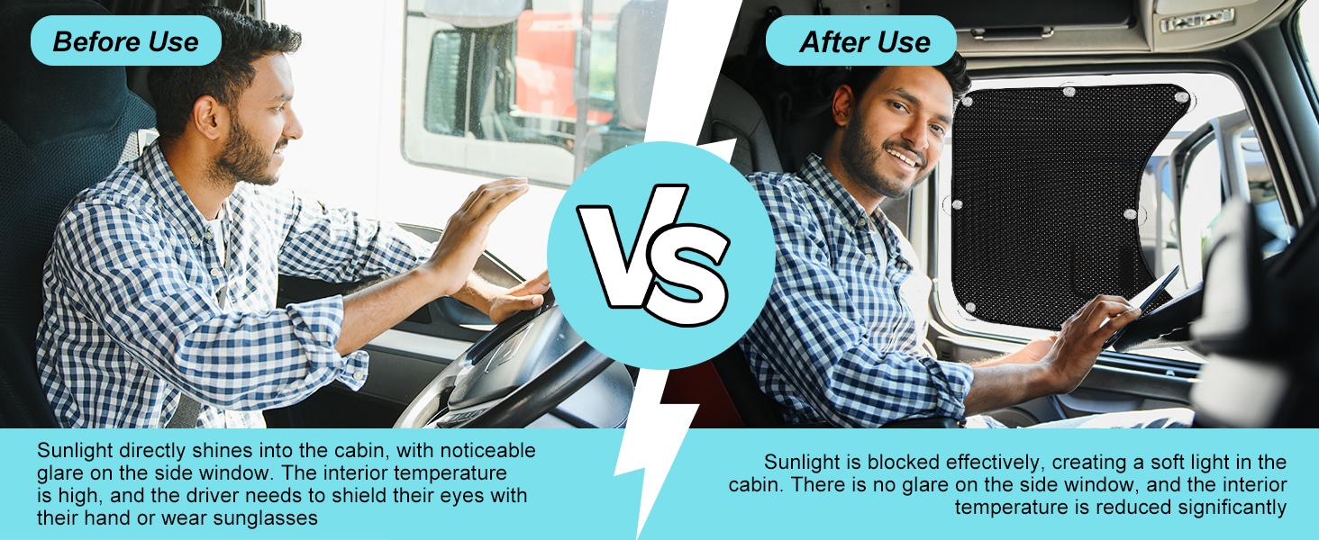 2pcSemi Truck Side Window Sun Shade for Freightliner Volvo VNL International Trucks RV | Semi Truck Accessories, Sunshade UV Protection, Keep Interior Cool