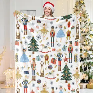 Nutcracker Fuzzy Blanket Christmas Watercolor Nutcracker Throw Blanket Xmas Cartoon Soft Cozy Flannel Blanket for  Party Bed Sofa Couch, 50 x 60 Inch